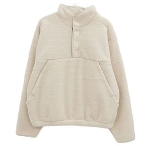Sudadera de Forro Polar con Botones en el Cuello para Mujer, Sudadera Casual con Cuello Alto, Estilo Sudadera con Capucha de Invierno, con Bolsillo, Cómoda y Holgada - Product Image 1