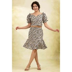 Conjunto de Vestido Mini de Fiesta para Mujer, Estampado Floral de Algodón, Ecológico, Lavable, con Mangas Abullonadas y Falda Acampanada - Product Image 5