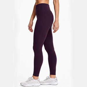High Waist Solid Color Full Length Leggings Seamless Stretch Breathable Knitted Spandex Nylon Women's Yoga Pants - Product Image 3