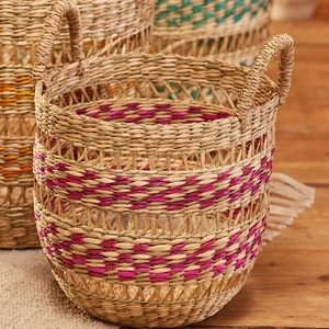 Juego de 3 cestas redondas de mimbre pintadas a mano con rayas, cestas de almacenamiento hechas a mano, venta al por mayor, ecológicas, hechas en Vietnam - Product Image 2