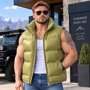 Chaleco de cuero de oveja, chaleco estilo bomber acolchado, chaleco de cuero de cocodrilo para hombre, chaleco de cuero auténtico - Product Image 3