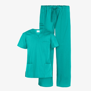 V-Neck Scrub Short Sleeve <b>Top</b> And Drawstring Pants Cotton Polyester Woven Fabric Scrubs Uniform Set For Hospital - Product Image 2