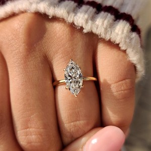 Anillo Solitario de Diamante Corte Marquesa de 3.00CT de Alta Demanda, Oro Sólido de 14K con Diamante Cultivado en Laboratorio, Regalo para Novias en Bodas y Fiestas - Product Image 3
