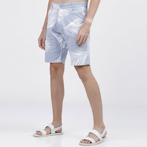 <b>Men's</b> Light Blue Palm Print <b>Bermuda</b> <b>Shorts</b> Mid Waist Button Fly Casual Style Breathable Oxford Fabric <b>Men</b> <b>Shorts</b> - Product Image 2