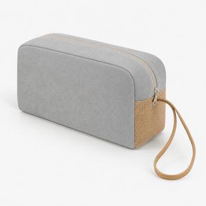 Trousse de Toilette en Jute Laminé Coton Recyclé 225 GSM avec Fermeture Éclair, Pochette à Maquillage, Poignée de Poignet, Logo Personnalisé, Vente en Gros, Fabricant OEM ODM - Product Image 3