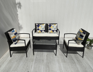 4P00016 Direct factory in Vietnam Modern 4Pcs <b>Rattan</b> One Seat Outdoor <b>Sofa</b> Set with Cream White Cushions for Garden Villa - Product Image 1