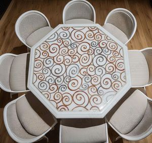 Mesa de centro de lujo con incrustaciones de mármol blanco y diseño floral de gemas, ideal como tocador. - Product Image 2