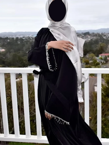 Vestido Abaya musulmán Nida negro con cadena de cristal, conjuntos islámicos elegantes, vestidos de noche largos para mujer, caftán marroquí de Dubái - Product Image 6