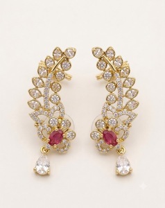 Pendientes de Oreja con Forma de Hoja y Flor, Adornados con Piedras Ovaladas, para Mujer, Chapados en Oro Antiguo, Joyería de Moda, Estilo Étnico - Product Image 3