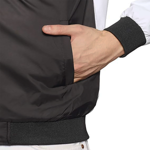 Men's White <b>Black</b> Color Block Bomber Jacket Stand Collar Zip Up Windproof Lightweight Winter Wear <b>Windbreaker</b> - Product Image 3