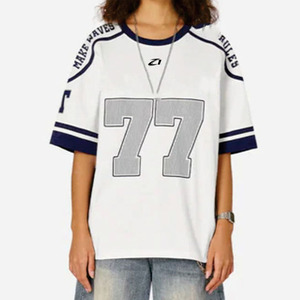 Wholesale Women’s Vintage American Football Jersey T Shirt Custom Oversized Raglan Sleeve Sports <b>Top</b> Private Label Streetwear - Product Image 5