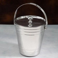 Seau à vin isotherme en métal côtelé chromé de style ferme, argenté, avec couvercle, 12 L, pour table de fête
