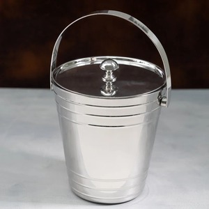 Premium Ribbed Chrome Farmhouse Style Silver Insulated Metal Wine <b>Cooler</b> with Covered Top 12L Party <b>Drink</b> Bucket Tabletop - Product Image 1