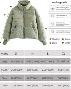 Veste matelassée pour femme, vert olive, manches longues, col montant, hiver, rembourrage épais en polyester, fermeture éclair, en vente en ligne - Product Image 6
