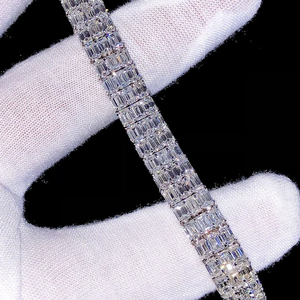 RAMDUT IMPEX Pulsera de tenis de moissanita de moda con certificación GRA, chapada en plata, corte esmeralda, personalizable, diámetro de perla, para fiesta - Product Image 2