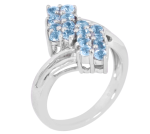 Anillo llamativo de plata de ley 925 con baño de rodio y piedra preciosa azul claro para mujer - Product Image 2