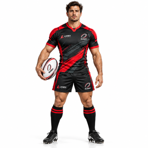 Custom <b>Rugby</b> Uniform Set for Men with Sublimated Design Breathable Polyester Fabric Lightweight Sports Jersey & <b>Shorts</b> for Team - Product Image 2