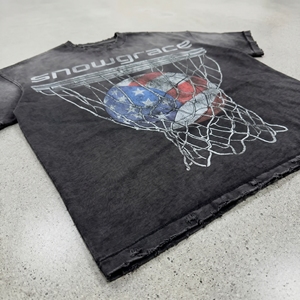 Snowgrace Men's Short Sleeve T-<b>Shirt</b> With Basketball Net And Flag Design Printed Front O-Neck Casual Style Regular Fit - Product Image 2