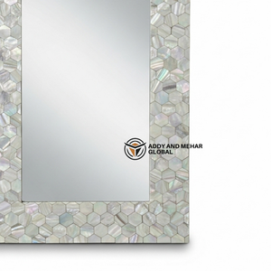 Espejo de Pared Cuadrado de Lujo con Incrustaciones de Madreperla, Espejo Decorativo Hecho a Mano con Incrustaciones de Conchas y Marco Geométrico Negro - Product Image 4