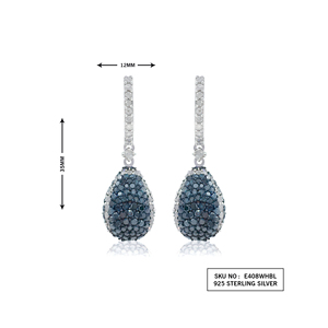 Pendientes colgantes de diamantes naturales blancos y azules de corte redondo de 3,20 quilates para mujer, plata de ley 925, color G-H - Product Image 2
