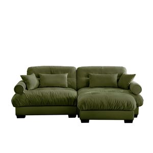 Divano Moderno Oversize a 2 Posti in Velluto con Poggiapiedi, Braccioli Imbottiti e Cuscino Lombare - Cuscini Decorativi Inclusi per Soggiorno - Product Image 6