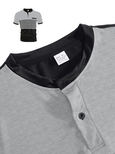 Camiseta Casual de Manga Corta con Cuello Redondo y Rayas Negras para Hombre, Color y Talla Personalizables, Corte Regular, Diseño con Ribete en Contraste - Product Image 2