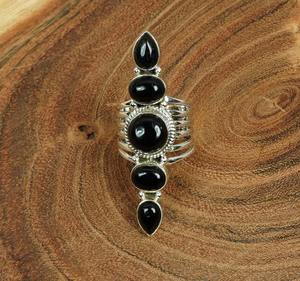 Oferta de Verano: Anillo de Cóctel y Boda para Mujer, con Cabujón Ovalado de Ónix Negro Natural, Engaste de Bisel, Chapado en Plata de Ley 925 Sólida - Product Image 2