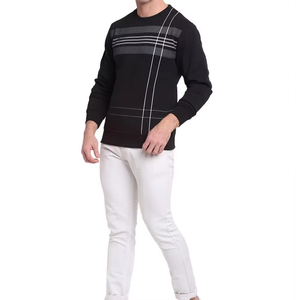 Sudadera de punto negra para hombre con cuello redondo, diseño liso, corte oversize, estilo casual de primavera, bordado frontal - Product Image 3
