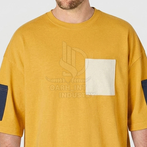 T-shirt Homme Col Rond Manches Courtes Coupe Ample Couleur Unie Bordure Contrastante 100% Coton Jersey Tricoté Coupe Décontractée Délavé à l'Acide - Product Image 3
