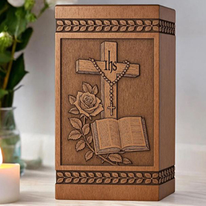 Engraved Bible Cross Wooden Cremation Urn - Personalized Christian Memorial Memorial Keepsake by AYAANS - Product Image 4