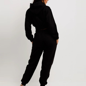 Nouveauté 2025 – Ensemble survêtement décontracté léger et uni pour femme, avec crop top, logo personnalisé imprimé, fermeture éclair, 100 % coton molletonné - Product Image 2