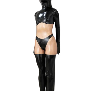 Mono de mujer negro de PU con una manga, cintura alta, largo completo, ajustado, para discoteca, con diseño hueco - Product Image 1