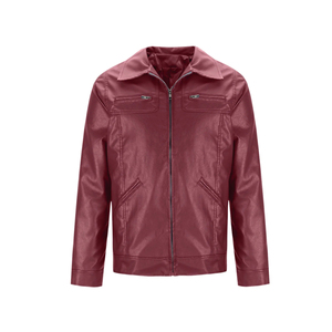 OEM Custom Logo <b>Winter</b> Stand Front Casual <b>Leather</b> <b>Jacket</b> Streetwear Zipper Red Nonwoven Breathable Eco-Friendly Men's <b>Jacket</b> - Product Image 2