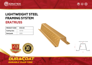 โครงเหล็กหลังคาบ้าน Eratek EV32.50 โครงเหล็กเบาเคลือบดูราโค้ท มาตรฐาน JIS ความคลาดเคลื่อน 5% เกรด G550 สำหรับที่อยู่อาศัย - Product Image 5