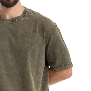 Prix de gros T-shirt homme 100% Coton tricoté délavé à l'acide, coupe oversize, manches courtes, col rond, style vintage, anti-boulochage, respirant - Product Image 4