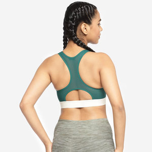 Sujetador deportivo de alta resistencia con diseño de bloques de color y cuello redondo con cremallera, personalizable, para mujer, en oferta. - Product Image 3