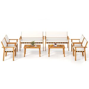 Set di Mobili da Esterno in Legno di Acacia a 4 Pezzi per Patio e Giardino, Divanetto, Poltrone, Tavolino da Caffè, Cuscini Morbidi, Set Elegante - Product Image 4