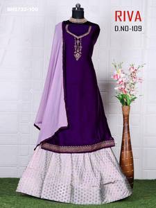 Conjunto de Lehenga, Top y Dupatta de Alta Calidad para Fiestas, en Satén Georgette con Bordado Jari, a Precio de Mayoreo - Product Image 5