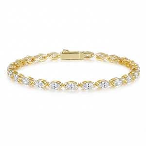 925 Sterling Silver Moissanite Bracelet Marquise Cut Twist Link Sparkling Box Clasp <b>Gift</b> for Women Girls - Product Image 3