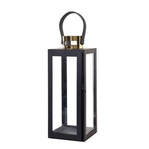 Wholesale Factory Selling Metal & Glass <b>Lantern</b> With Leather Handle & With Matt <b>Black</b> Finish Candle <b>Lantern</b> for Outdoor & Home - Product Image 1