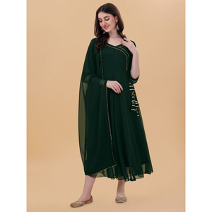 FORMAL WEAR GEORGETTE PLAIN GOWN WITH DUPATTA GREEN - Product Image 1