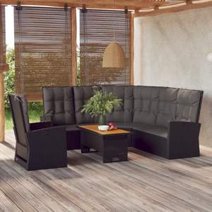 Ensemble de salon de jardin en bois d'acacia avec rotin PE noir et acier thermolaqué, mobilier d'extérieur élégant - Product Image 1