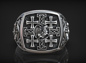 Bague unisexe en argent sterling 925, oxydée noire, croix de chevalier chrétienne gothique - Product Image 3