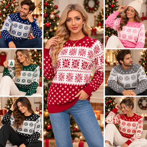 Pull jacquard personnalisé en forme de flocon de neige, unisexe, col rond, décontracté, tricoté pour les fêtes, approvisionnement direct usine Bangladesh - Product Image 3