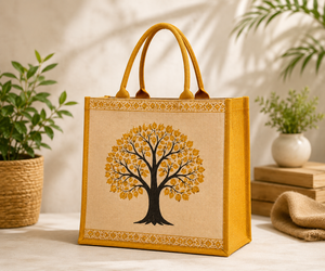 Sac de courses en toile de jute écologique 35x15x30cm motif arbre avec logo personnalisé et poignée supérieure - Product Image 1