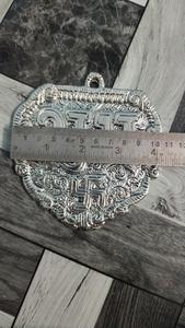 Silver Plated 4 Inch Shubh Labh Swastik Wall Hanging Plaque Metal Door Toran <b>Mandir</b> <b>Pooja</b> Diwali Festive Decor Artisan Pair - Product Image 2