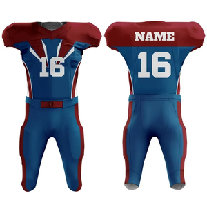 Custom American Football Jersey 16 Blue Red Sublimated Moisture Wicking Fitted Sleeveless Men's Adult Sport Apparel - Product Image 1