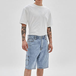 Pantalones Cortos de Mezclilla para Hombre de Alta Calidad, Personalizados, de Verano, Nueva Moda, Elásticos, Ajustados, Casuales, Estilo Hip Hop, Desgastados, con Borde Crudo, Lavados - Product Image 1
