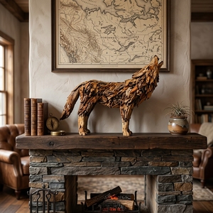 Handcrafted <b>wooden</b> howling wolf sculpture <b>rustic</b> teak driftwood animal statue home living room floor decoration frame space unit - Product Image 4