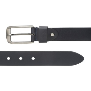 Ceinture décontractée pour homme en cuir véritable avec boucle à ardillon nickelée, en cuir de vachette pleine fleur, durable, noire, pour jeans - Product Image 5